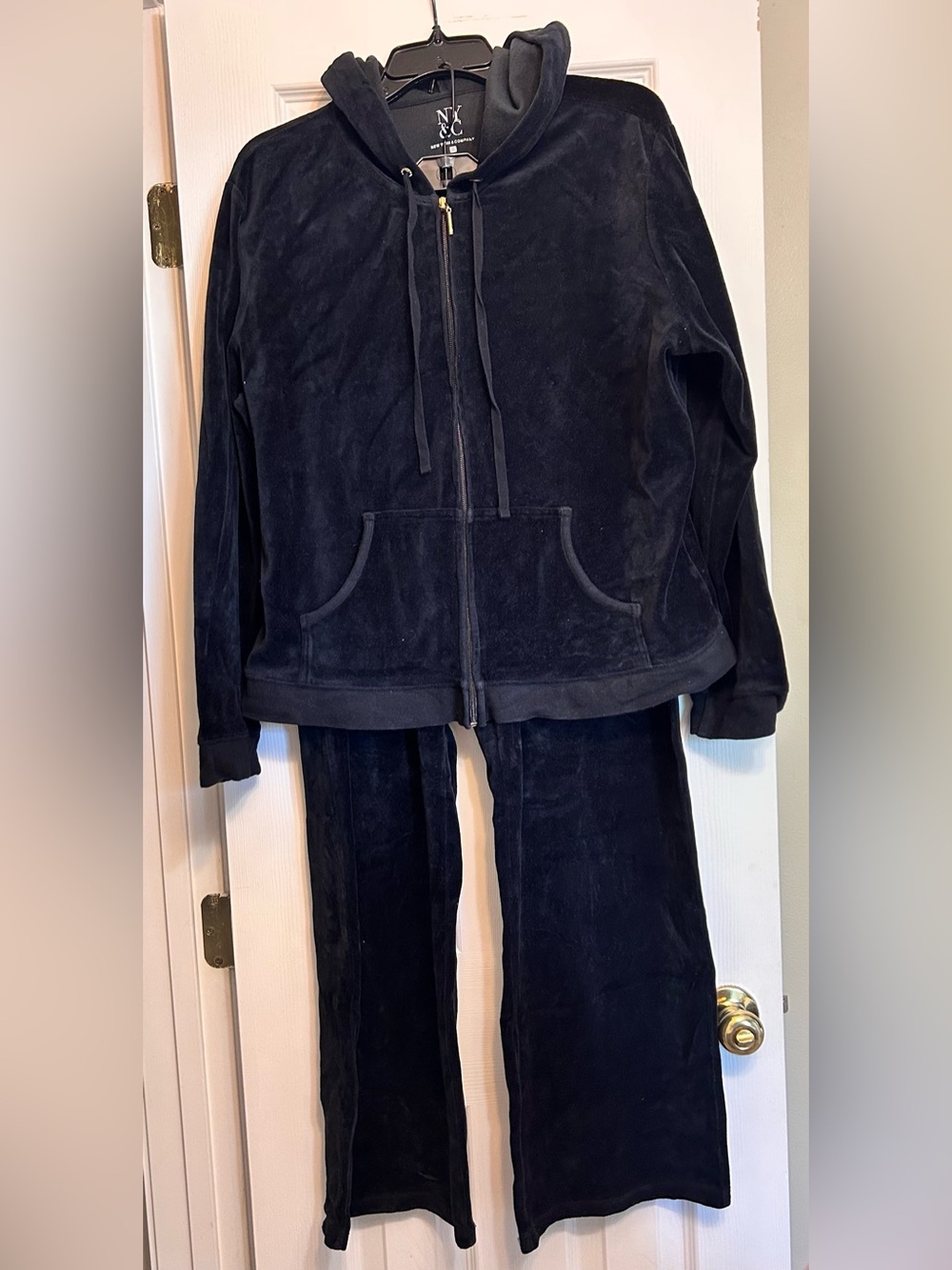 New York & Company Black Velour Zip-Up Hoodie Set